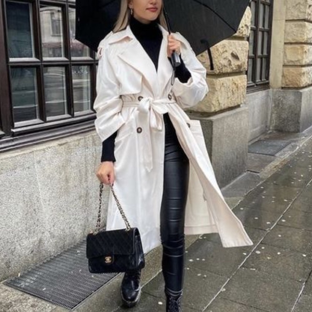 New Women belted white trench wrap warm coat trench